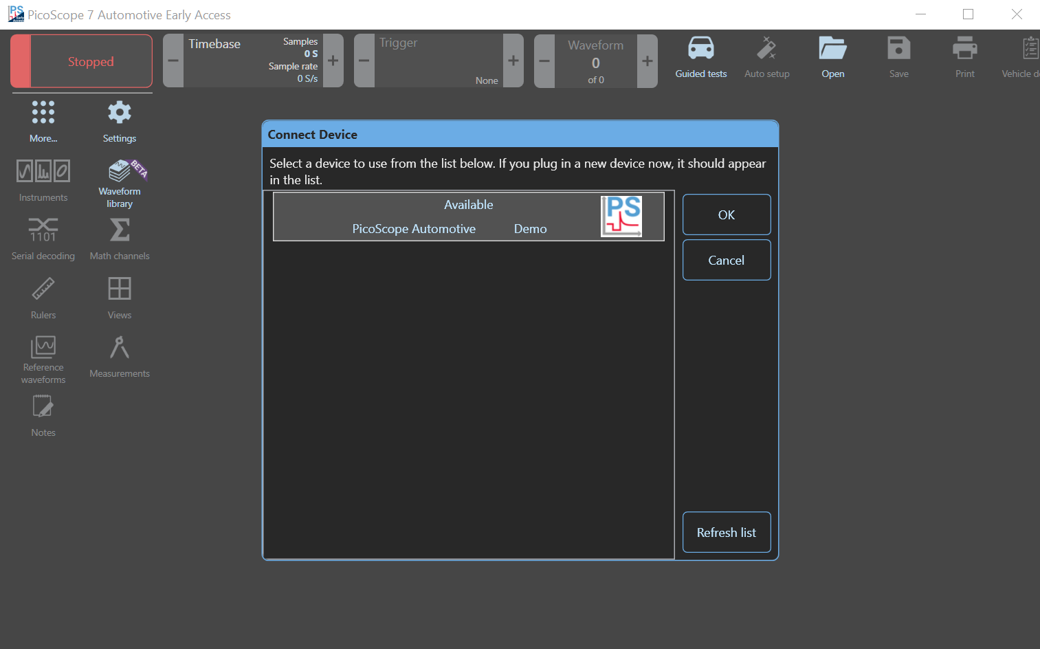 PicoScope 7 Select Demo Mode