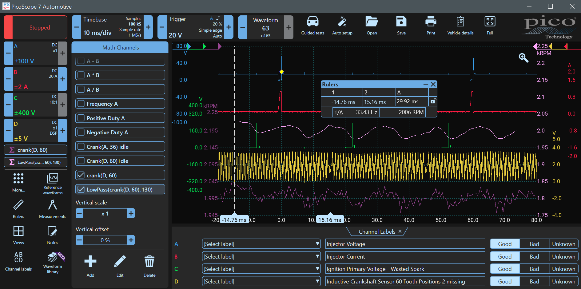 PicoScope Demo Device Misfire Detection Filtered Crank Speed