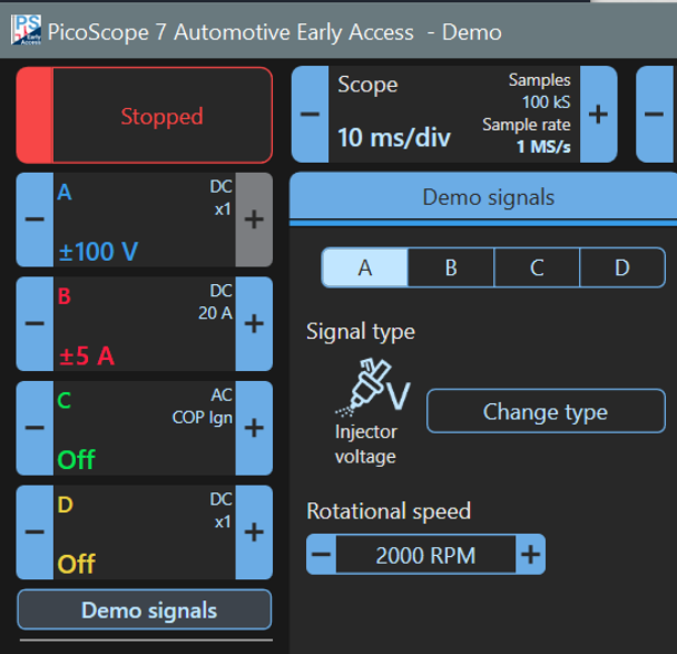 Select Demo Signals for each channel