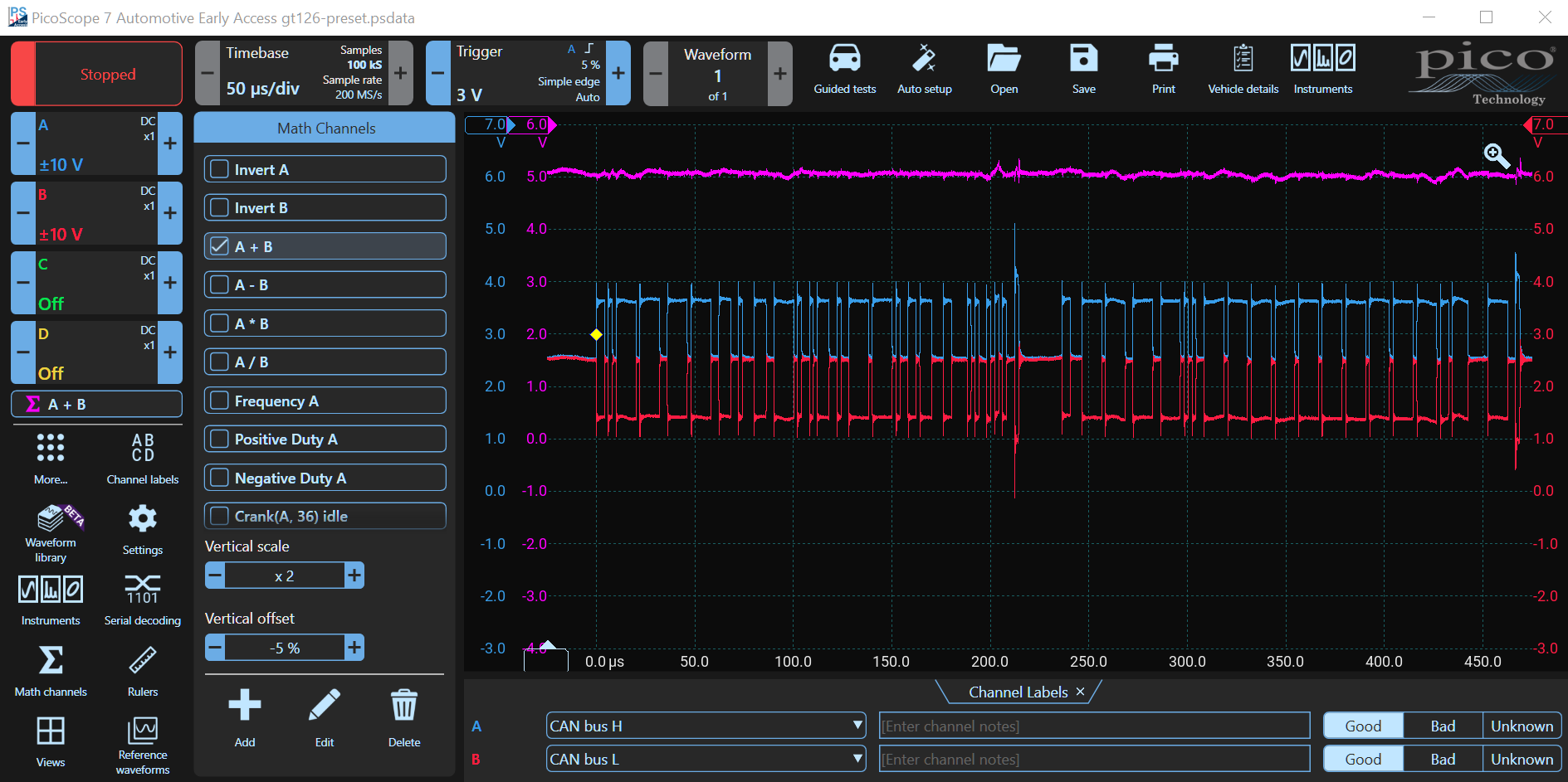 Test 9 CAN Bus Waveform Addition using the Math Channel