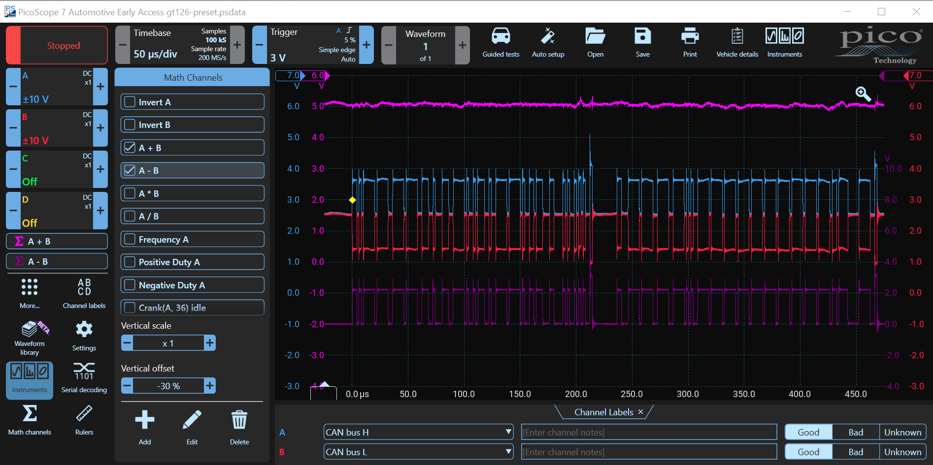 Test 9 CAN Bus Waveform Subtraction